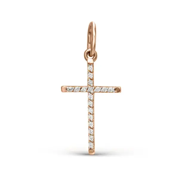 Artikelbild des Artikels “Kreuz-Anhänger „Schmales Kreuz mit Steinreihe“ aus 585 Rotgold mit Zirkonia “