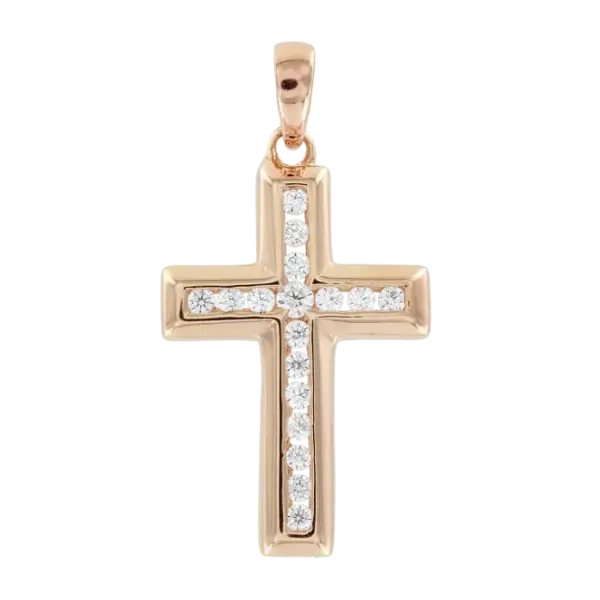 Product image of the product “Cross Pendant “Stone Row” in Gold-Plated 925 Sterling Silver with Cubic Zirconia ”