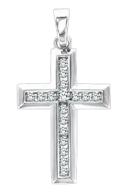 Product image of the product “Cross Pendant “Wide Stone Row” in 925 Sterling Silver with Cubic Zirconia, Height 29 mm ”