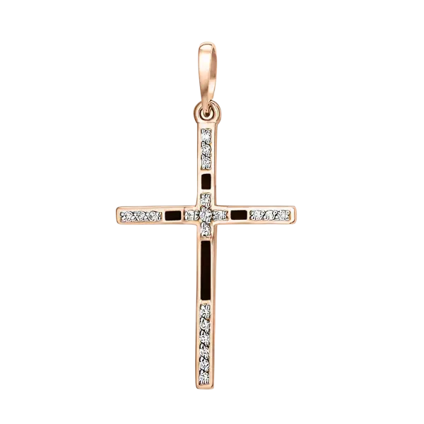 Product image of the product “Cross Pendant “Row of Stones with Black Inlay” in 585 Rose Gold with Cubic Zirconia ”