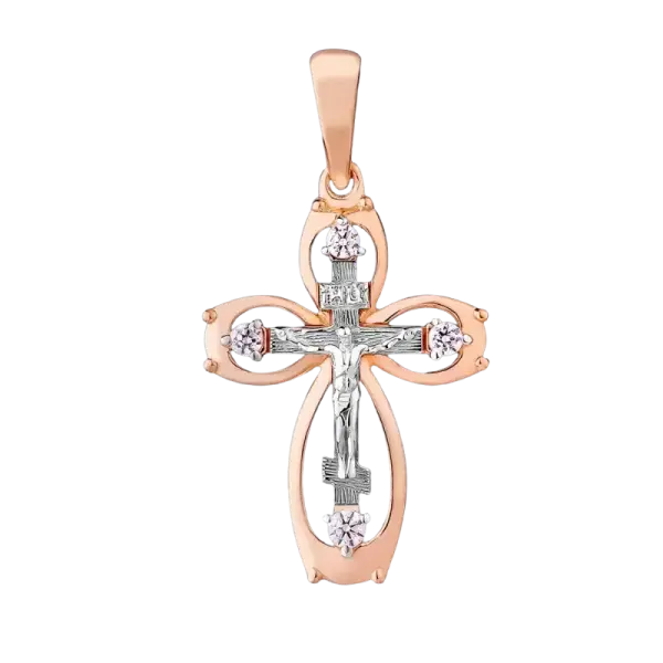 Product image of the product “Cross Pendant “Openwork Quatrefoil with Stones” in 585 Rose Gold with Cubic Zirconia ”