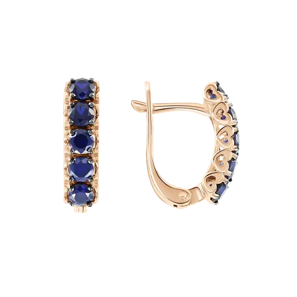 Product image of the product “Drop Earrings “Blue Row of Stones” in 585 Rose Gold with Synthetic Sapphire ”