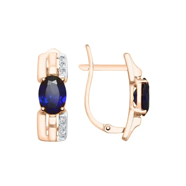 Product image of the product “Drop Earrings “Blue Oval Stone with Links” in 585 Rose Gold with Cubic Zirconia and Synthetic Sapphire ”