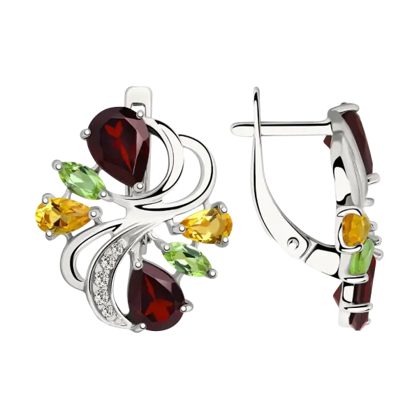 Artikelbild des Artikels “Ohrhänger „Blüte aus bunten Tropfen“ aus 925 Silber mit Zirkonia und Granat “