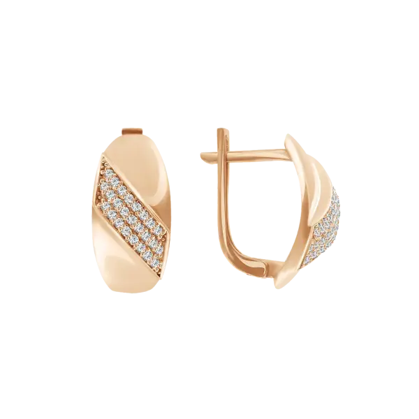 Product image of the product “Drop Earrings “Wide with Diagonal Stripes” in 585 Rose Gold with Cubic Zirconia ”