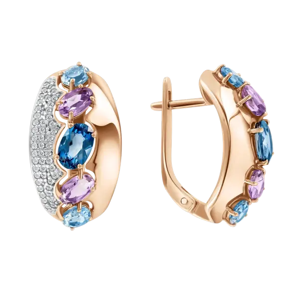 Product image of the product “Drop Earrings “Coloured Oval Stones with Pavé” in 585 Rose Gold with Cubic Zirconia and Topaz ”
