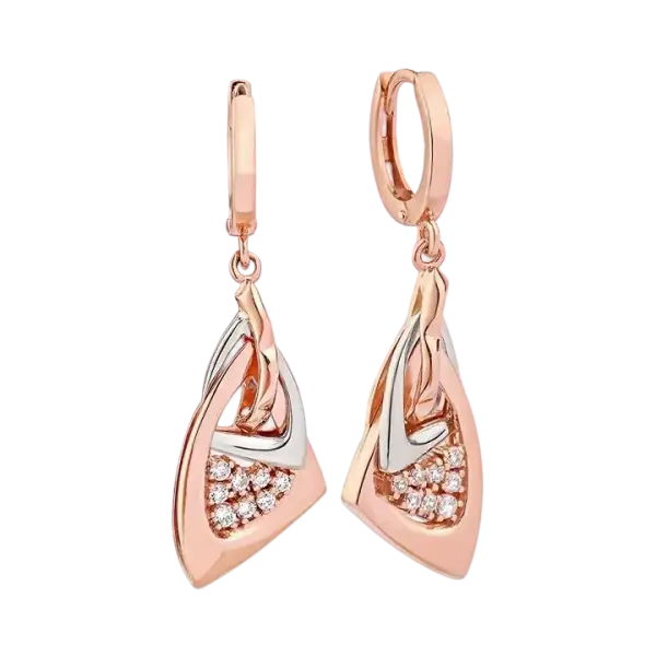 Product image of the product “Drop Earrings “Dragon Shape with Stones” in 585 Two-Tone Gold with Cubic Zirconia ”