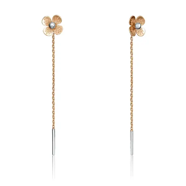 Product image of the product “Drop Earrings “Threader with Flower” in 585 Rose Gold ”