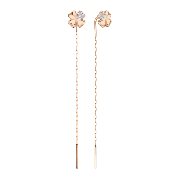 Product image of the product “Drop Earrings “Threader with Clover Leaf” in 585 Rose Gold with Cubic Zirconia ”