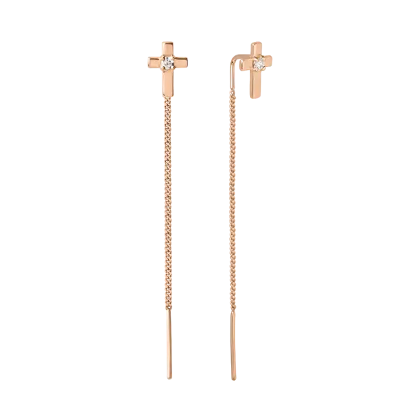 Artikelbild des Artikels “Ohrhänger „Durchzieher mit Kreuz“ aus 585 Rotgold mit Zirkonia, Höhe 53 mm “