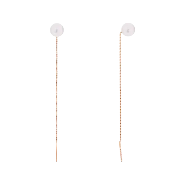 Artikelbild des Artikels “Ohrhänger „Durchzieher mit Perle“ aus 585 Rotgold mit Perlen, Länge 74 mm “