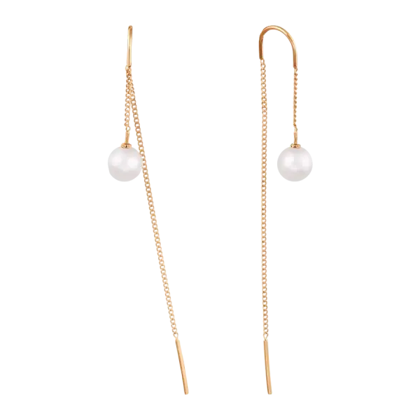 Product image of the product “Drop Earrings “Threader with Pearl” in 585 Rose Gold with Pearls, Length 70 mm ”