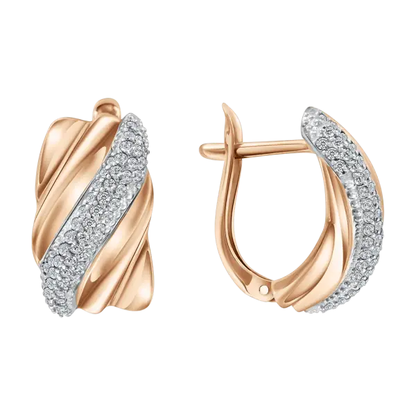 Product image of the product “Drop Earrings “Wavy Stone-Set” in 585 Rose Gold with Cubic Zirconia ”