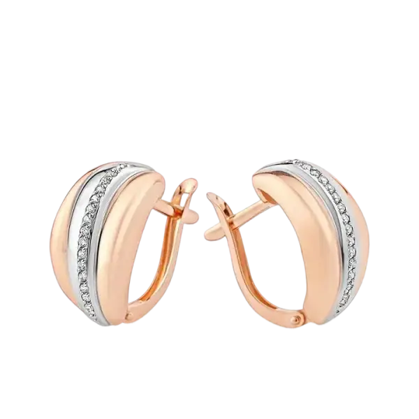 Product image of the product “Drop Earrings “Domed with Stone Stripe” in 585 Two-Tone Gold with Cubic Zirconia ”