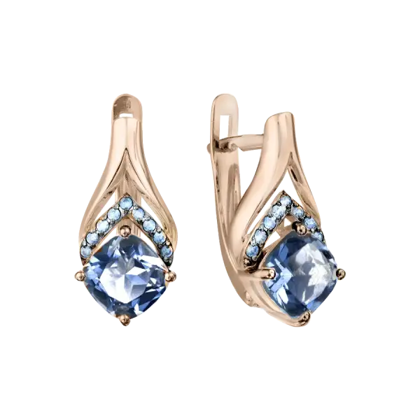 Product image of the product “Drop Earrings “Cushion Stone with Stone Arch” in 585 Rose Gold with Cubic Zirconia and Topaz ”