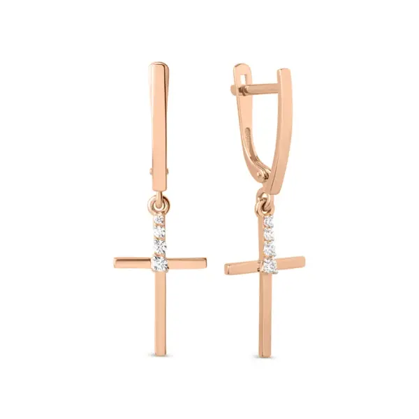 Artikelbild des Artikels “Ohrhänger „Kreuz mit Steinen“ aus 585 Rotgold mit Zirkonia “