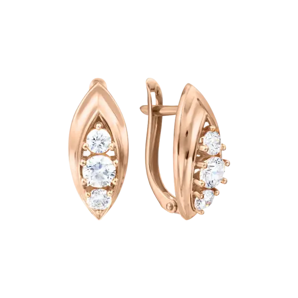 Product image of the product “Drop Earrings “Navette with Three Stones” in 585 Rose Gold with Cubic Zirconia ”