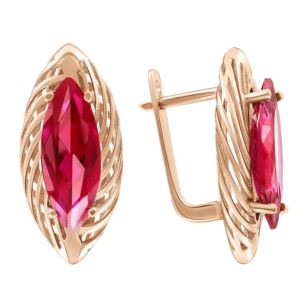 Artikelbild des Artikels “Ohrhänger „Navette mit Seilrand“ aus 585 Rotgold mit Zirkonia, Höhe 17 mm “