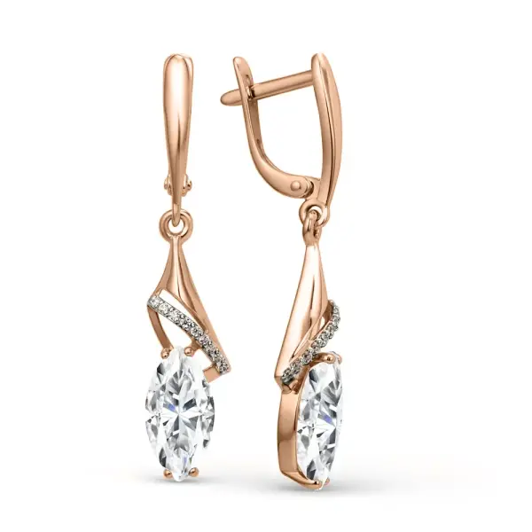 Product image of the product “Drop Earrings “Navette with Stone Bow” in 585 Rose Gold with Cubic Zirconia ”