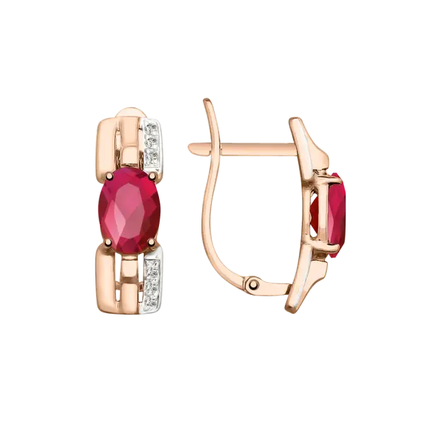 Product image of the product “Drop Earrings “Oval Stone between Links” in 585 Rose Gold with Cubic Zirconia and Synthetic Ruby ”