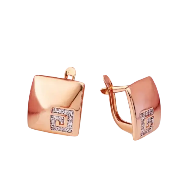 Product image of the product “Drop Earrings “Square with Greek Key” in 585 Rose Gold with Cubic Zirconia ”