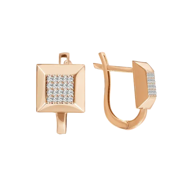 Artikelbild des Artikels “Ohrhänger „Quadrat mit Steinfeld“ aus 585 Rotgold mit Zirkonia, Höhe 14 mm “