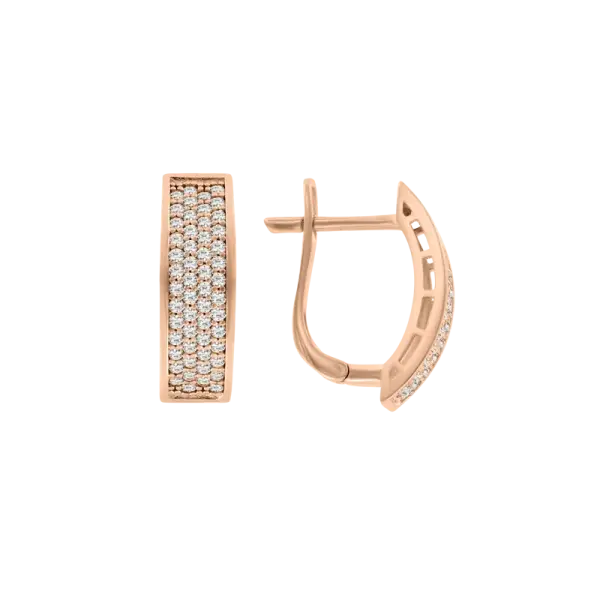 Product image of the product “Drop Earrings “Rectangle with Stone Panel” in 585 Rose Gold with Cubic Zirconia, Height 18 mm ”