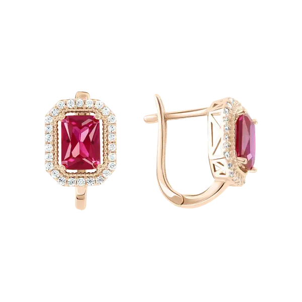 Product image of the product “Drop Earrings “Rectangular Stone with Stone Halo” in 585 Rose Gold with Cubic Zirconia ”