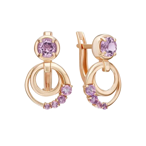 Product image of the product “Drop Earrings “Rings with Stone Arch” in 585 Rose Gold with Amethyst ”