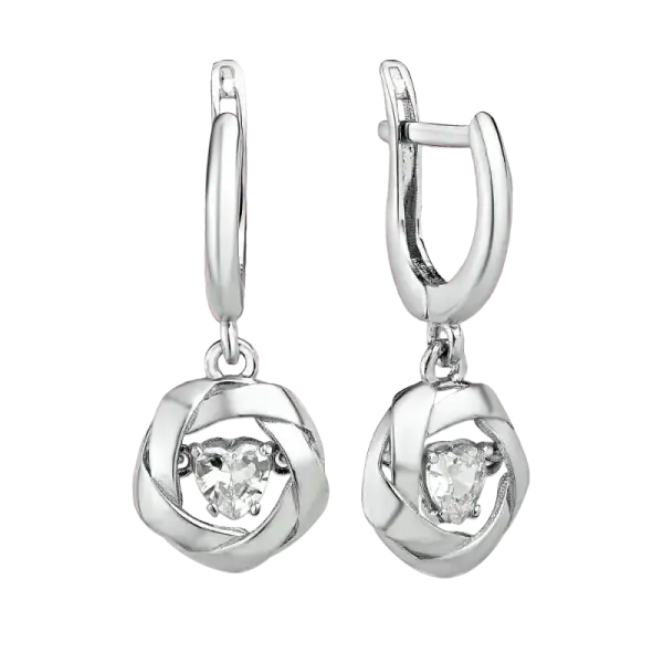 Artikelbild des Artikels “Ohrhänger „Rose mit Herzstein“ aus 925 Silber mit Zirkonia “