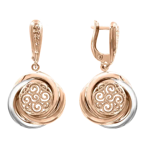 Artikelbild des Artikels “Ohrhänger „Rosette mit Ornament“ aus 585 Bicolor-Gold “