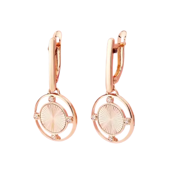 Product image of the product “Drop Earrings “Round Disc with Rays” in 585 Rose Gold with Cubic Zirconia ”