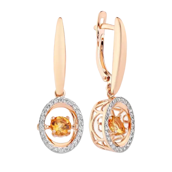 Product image of the product “Drop Earrings “Round Stone in Stone Halo” in 585 Rose Gold with Cubic Zirconia and Citrine ”