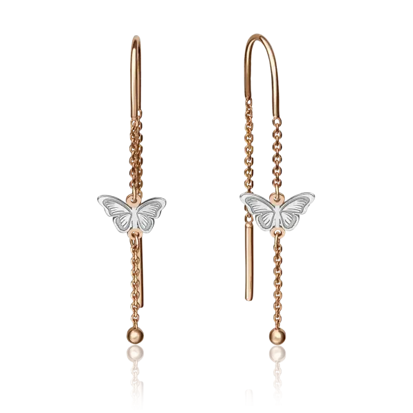 Product image of the product “Drop Earrings “Butterfly” in 585 Two-Tone Gold, Height 39 mm ”