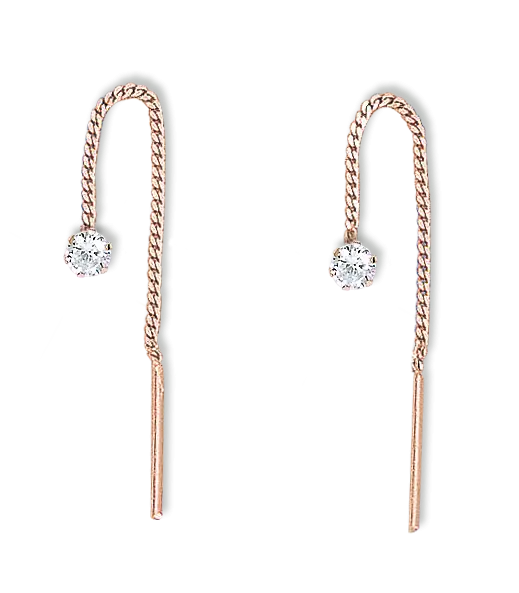 Product image of the product “Drop Earrings “Solitaire on Chain” in 585 Rose Gold with Cubic Zirconia, Length 55 mm ”