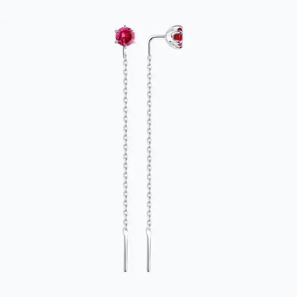 Artikelbild des Artikels “Ohrhänger „Solitär an Kette rot“ aus 925 Silber mit Rubin (synthetisch) “
