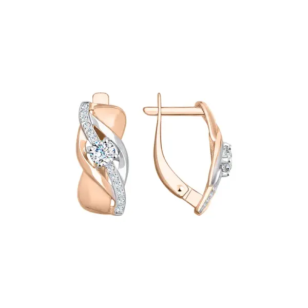 Artikelbild des Artikels “Ohrhänger „Solitär mit Wellenband“ aus 585 Bicolor-Gold mit Zirkonia, Höhe 17 mm “