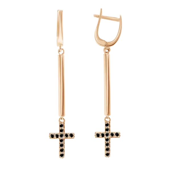 Artikelbild des Artikels “Ohrhänger „Stab mit Kreuz“ aus 585 Rotgold mit Zirkonia “