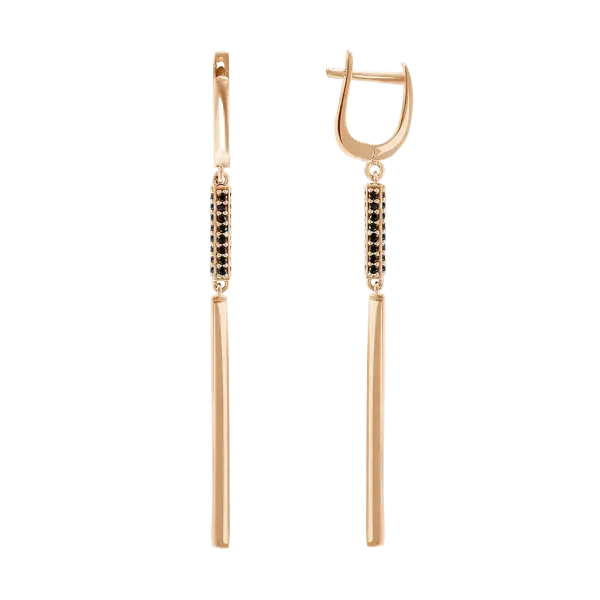 Artikelbild des Artikels “Ohrhänger „Stab mit schwarzen Steinen“ aus 585 Rotgold mit Zirkonia “