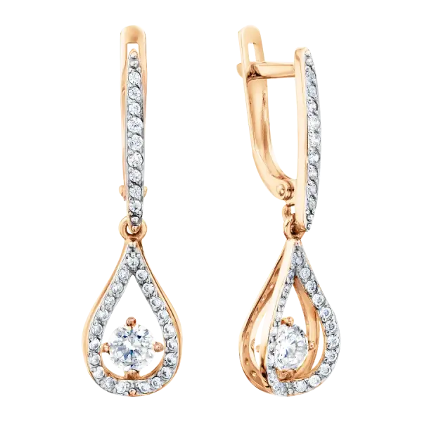 Artikelbild des Artikels “Ohrhänger „Tropfen mit Solitär“ aus 585 Rotgold mit Zirkonia, Höhe 30,2 mm “