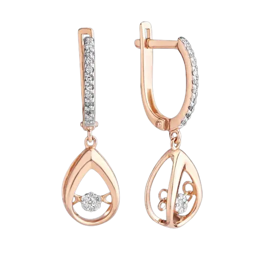 Product image of the product “Drop Earrings “Teardrop with Stone-Set Hoop” in 585 Rose Gold with Diamonds and Diamonds ”