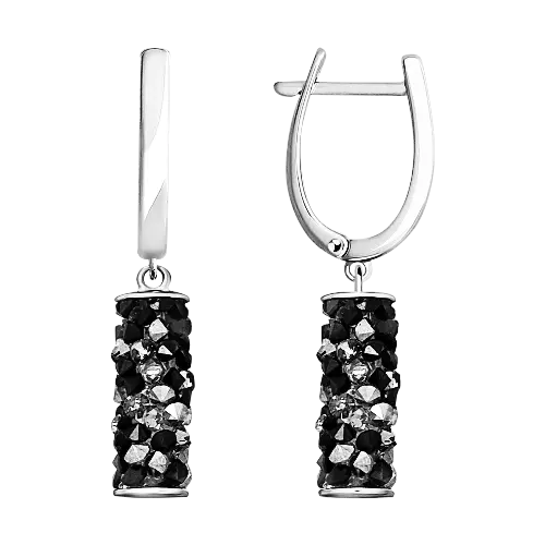 Product image of the product “Drop Earrings “Cylinder” in 925 Sterling Silver with Cubic Zirconia and Swarovski Crystals, Ø 37 mm ”