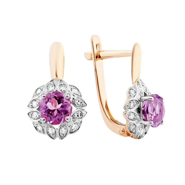 Product image of the product “Earrings “Flower in Stone Halo” in 585 Two-Tone Gold with Diamonds and Amethyst ”
