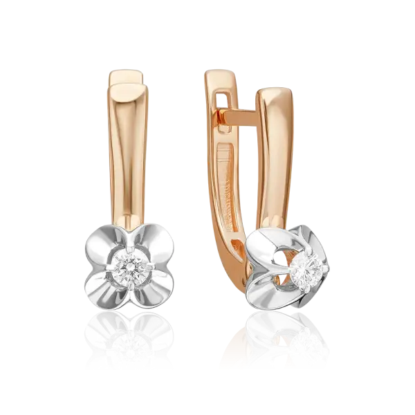 Product image of the product “Earrings “Flower with Solitaire” in 585 Two-Tone Gold with Diamonds, Height 17 mm ”