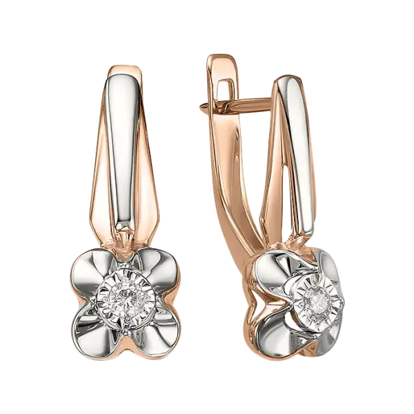 Artikelbild des Artikels “Ohrringe „Blüte mit Solitär“ aus 585 Bicolor-Gold mit Brillanten, Höhe 18 mm “