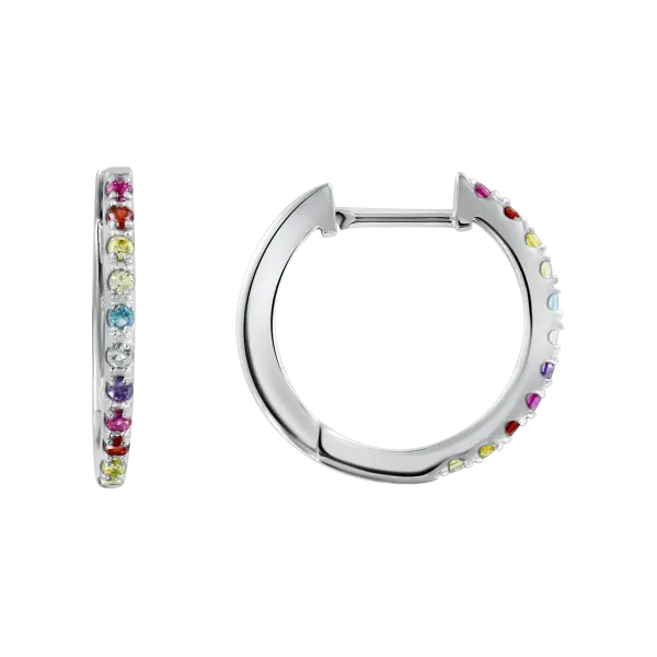 Product image of the product “Earrings “Hoops with Rainbow Stones” in 925 Sterling Silver with Cubic Zirconia ”