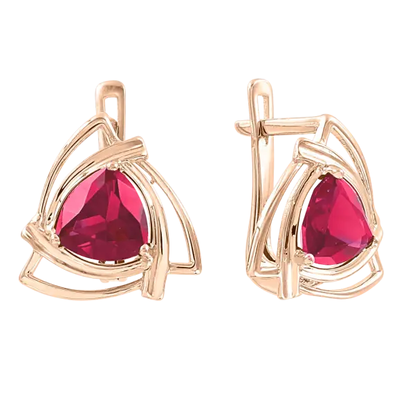 Product image of the product “Earrings “Open Triangle” in 585 Rose Gold with Synthetic Ruby ”