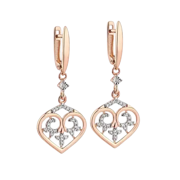 Product image of the product “Earrings “Heart with Ornament” in 585 Rose Gold with Diamonds ”