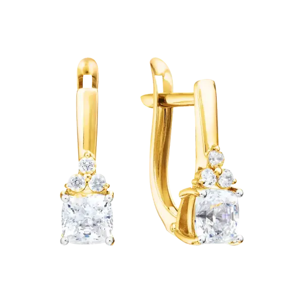 Изображение товара «Серьги «Камень «кушон» с камнями» из жёлтого золота 585 пробы с фианитами »