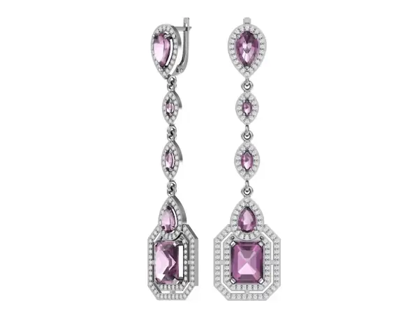 Artikelbild des Artikels “Ohrringe „Lange Steinkaskade“ aus 925 Silber mit Zirkonia und Amethyst (synthetisch) “